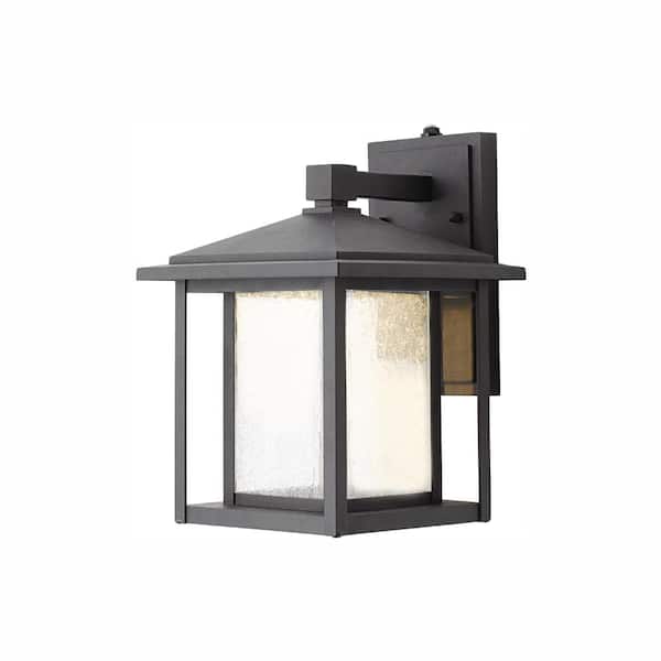 Mauvo Canyon 11 in. Black Dusk to Dawn Small LED Outdoor Wall Light Fixture Porch Sconce with Seeded Glass - Thumbnail 2