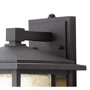Mauvo Canyon 11 in. Black Dusk to Dawn Small LED Outdoor Wall Light Fixture Porch Sconce with Seeded Glass