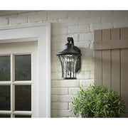 Avia Falls 14.5 in. Black Dusk to Dawn Large LED Outdoor Wall Light Fixture with Clear Water Glass