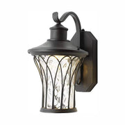 Avia Falls 14.5 in. Black Dusk to Dawn Large LED Outdoor Wall Light Fixture with Clear Water Glass