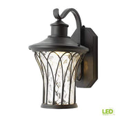 Avia Falls 14.5 in. Black Dusk to Dawn Large LED Outdoor Wall Light Fixture with Clear Water Glass