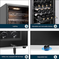 17 in. Wine Cooler 24-Bottle Freestanding Wine Cooler Fridge with Lock and Temperature Memory, Black