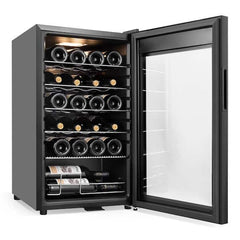 17 in. Wine Cooler 24-Bottle Freestanding Wine Cooler Fridge with Lock and Temperature Memory, Black