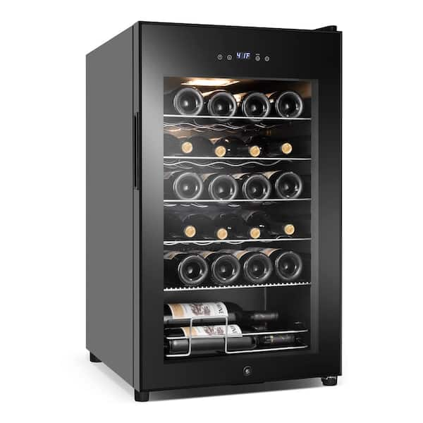 17 in. Wine Cooler 24-Bottle Freestanding Wine Cooler Fridge with Lock and Temperature Memory, Black