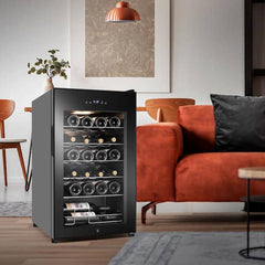 17 in. Wine Cooler 24-Bottle Freestanding Wine Cooler Fridge with Lock and Temperature Memory, Black