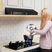30 in. 900CFM Ducted Under Cabinet Range Hood in Black Stainless Steel 4-Speed with Adjustable LED and Permanent Filters