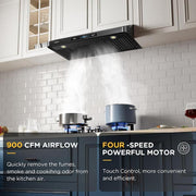 30 in. 900CFM Ducted Under Cabinet Range Hood in Black Stainless Steel 4-Speed with Adjustable LED and Permanent Filters