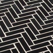 Midnight Herringbone Black 10 in. x 10.75 in. Polished Nero Marquina Marble Wall/Floor Mosaic Tile (0.746 sq. ft./Each)