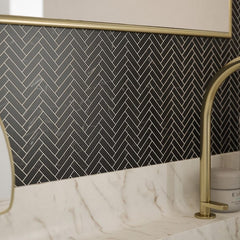 Midnight Herringbone Black 10 in. x 10.75 in. Polished Nero Marquina Marble Wall/Floor Mosaic Tile (0.746 sq. ft./Each)