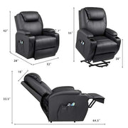 Black Leather Standard (No Motion) Recliner with Power Lift