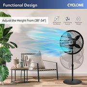 18 in. 3 Speed Oscillating Pedestal Fan with Adjustable Height, Easy Assembly, and Quiet Cooling for Any Room in Black