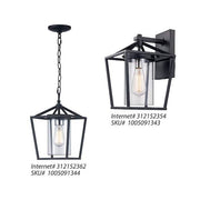 1-Light Black and Brushed Nickel Outdoor Wall Light Fixture with Clear Glass