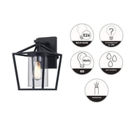 1-Light Black and Brushed Nickel Outdoor Wall Light Fixture with Clear Glass