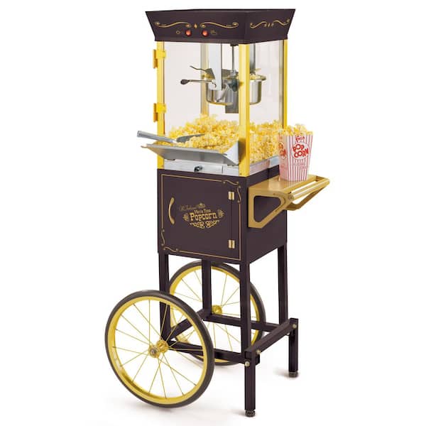 Vintage Professional 8 Oz Kettle Black Popcorn Machine Cart with Interior Light, Measuring Spoons and Scoop