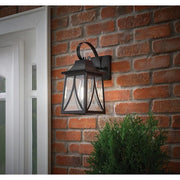 Drackert 13 in. 1-Light Flat Black Hardwired Outdoor Wall Light Lantern Sconce with Seedy Glass, No Bulb Included