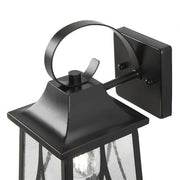 Drackert 13 in. 1-Light Flat Black Hardwired Outdoor Wall Light Lantern Sconce with Seedy Glass, No Bulb Included
