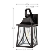 Drackert 13 in. 1-Light Flat Black Hardwired Outdoor Wall Light Lantern Sconce with Seedy Glass, No Bulb Included