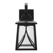 Drackert 13 in. 1-Light Flat Black Hardwired Outdoor Wall Light Lantern Sconce with Seedy Glass, No Bulb Included