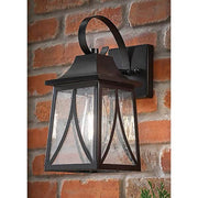 Drackert 13 in. 1-Light Flat Black Hardwired Outdoor Wall Light Lantern Sconce with Seedy Glass, No Bulb Included