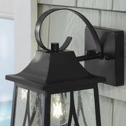 Drackert 13 in. 1-Light Flat Black Hardwired Outdoor Wall Light Lantern Sconce with Seedy Glass, No Bulb Included