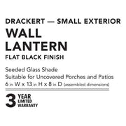 Drackert 13 in. 1-Light Flat Black Hardwired Outdoor Wall Light Lantern Sconce with Seedy Glass, No Bulb Included