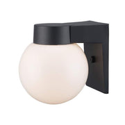 7 in. Black Outdoor Hardwired Wall Lantern Sconce with White Glass