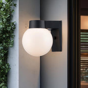 7 in. Black Outdoor Hardwired Wall Lantern Sconce with White Glass