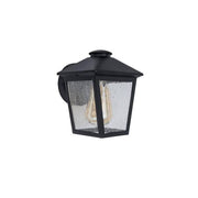 Malena 7.83 in. 1-Light Black Hardwired Outdoor Wall Light Lantern Sconce Light with Clear Seeded Glass