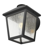 Malena 7.83 in. 1-Light Black Hardwired Outdoor Wall Light Lantern Sconce Light with Clear Seeded Glass