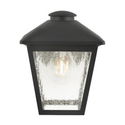 Malena 7.83 in. 1-Light Black Hardwired Outdoor Wall Light Lantern Sconce Light with Clear Seeded Glass