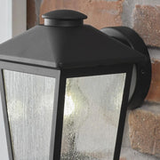 Malena 7.83 in. 1-Light Black Hardwired Outdoor Wall Light Lantern Sconce Light with Clear Seeded Glass