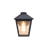 Malena 7.83 in. 1-Light Black Hardwired Outdoor Wall Light Lantern Sconce Light with Clear Seeded Glass