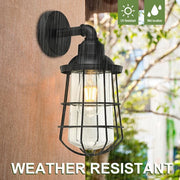 13.48 in. 1-Light Black Hardwired Nautical Outdoor Wall Light Lantern Sconce with No Bulb Included