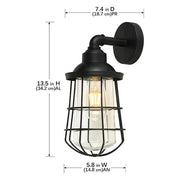 13.48 in. 1-Light Black Hardwired Nautical Outdoor Wall Light Lantern Sconce with No Bulb Included