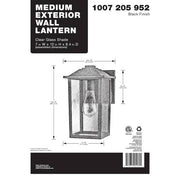 1-Light 12 in. Black Hardwired Transitional Outdoor Wall Light Lantern Porch Sconce with Clear Glass