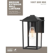 1-Light 12 in. Black Hardwired Transitional Outdoor Wall Light Lantern Porch Sconce with Clear Glass