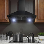 30 in. Convertible Black Painted Stainless Steel Wall Mount Range Hood with LED Lights, Touch Control and Carbon Filters