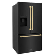 36 in. 3-Door French Door Refrigerator w/ Ice and Water Dispenser in Black Stainless Steel and Champagne Bronze Handles