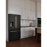 36 in. 3-Door French Door Refrigerator w/ Ice and Water Dispenser in Black Stainless Steel and Champagne Bronze Handles