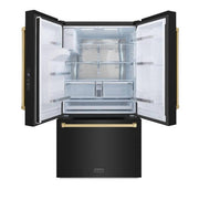 36 in. 3-Door French Door Refrigerator w/ Ice and Water Dispenser in Black Stainless Steel and Champagne Bronze Handles