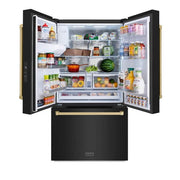 36 in. 3-Door French Door Refrigerator w/ Ice and Water Dispenser in Black Stainless Steel and Champagne Bronze Handles
