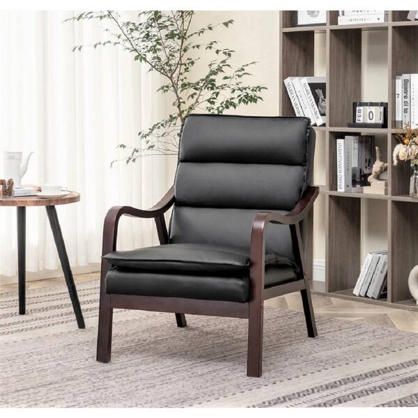 Clovis 24.8 in. Wide Mid-Century Modern Faux Leather Armchair - Thumbnail 5