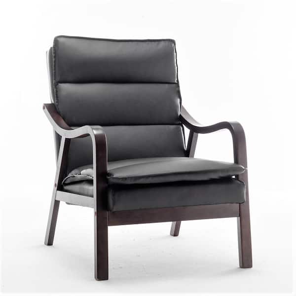 Clovis 24.8 in. Wide Mid-Century Modern Faux Leather Armchair - Thumbnail 2