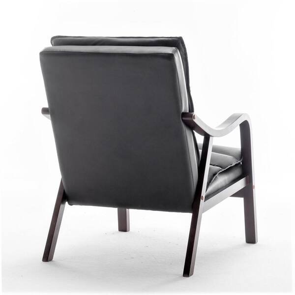 Clovis 24.8 in. Wide Mid-Century Modern Faux Leather Armchair - Thumbnail 3