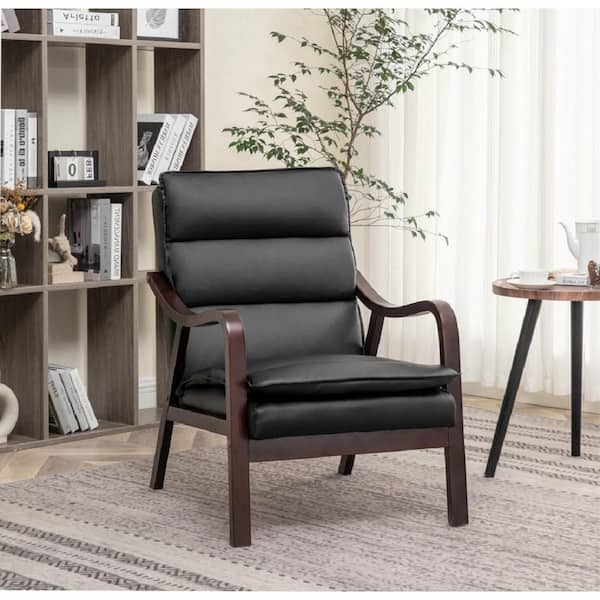 Clovis 24.8 in. Wide Mid-Century Modern Faux Leather Armchair - Thumbnail 4