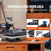 15 in. x 15 in. Pro Heat Press Machine 5 in 1 Combo 360 Swing Away Digital Sublimation Vinyl Transfer Printer, Blue