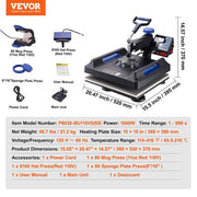 15 in. x 15 in. Pro Heat Press Machine 5 in 1 Combo 360 Swing Away Digital Sublimation Vinyl Transfer Printer, Blue