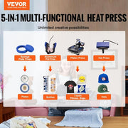 15 in. x 15 in. Pro Heat Press Machine 5 in 1 Combo 360 Swing Away Digital Sublimation Vinyl Transfer Printer, Blue