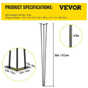 Hairpin Table Legs 36 in. Black Set of 4 Desk Legs Each 220 lbs. Load Capacity Heavy-Duty Furniture Legs for Bench Desk
