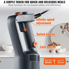 Commercial Immersion Blender 500-Watt Black Hand Mixer Variable Speed Stick Mixer Multi-Purpose Portable Mixer